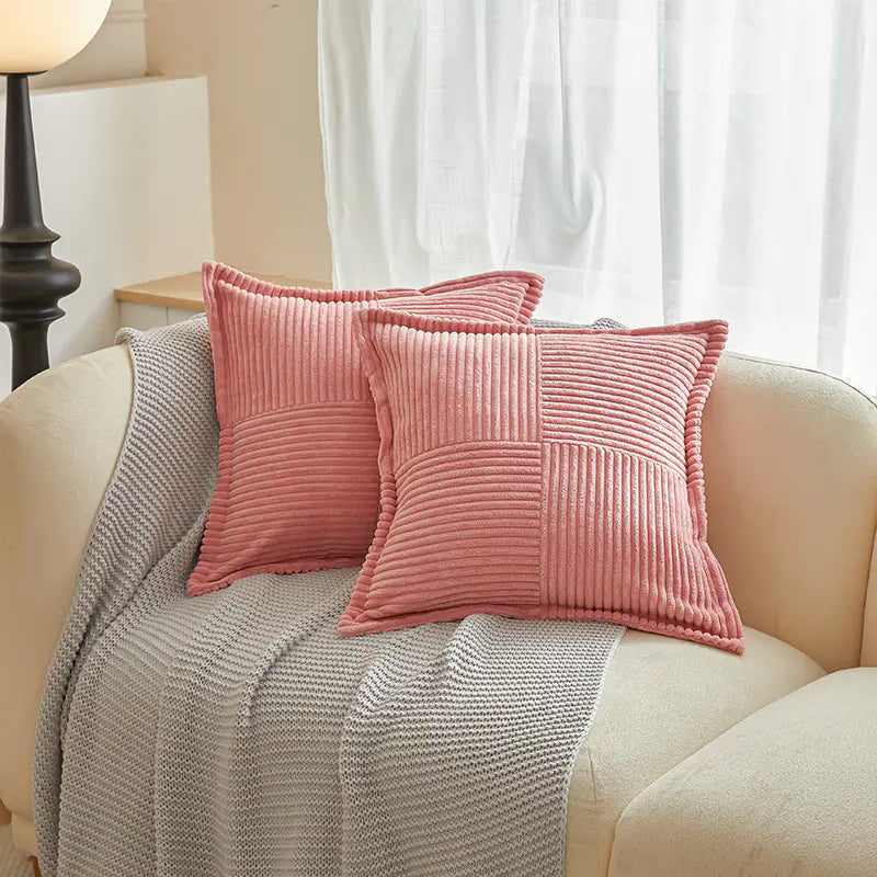 Solid Christmas Corduroy Cushion Cover with Stripes
